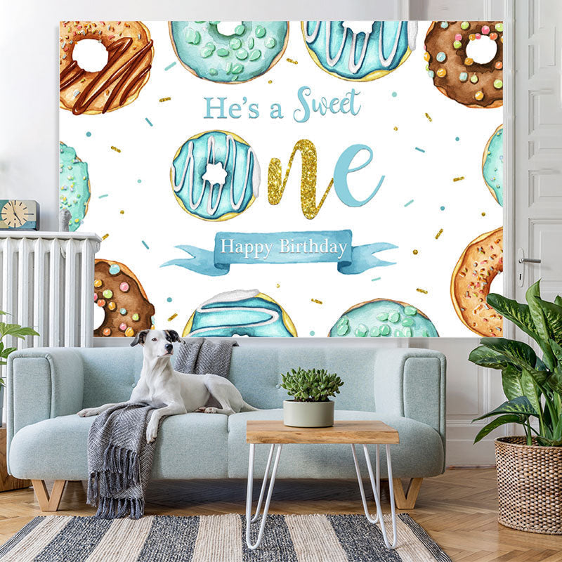 Lofaris Bule Donuts Sweet 1St Happy Birthday Backdrop For Boy