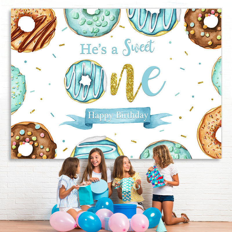 Lofaris Bule Donuts Sweet 1St Happy Birthday Backdrop For Boy
