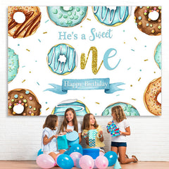 Lofaris Bule Donuts Sweet 1St Happy Birthday Backdrop For Boy