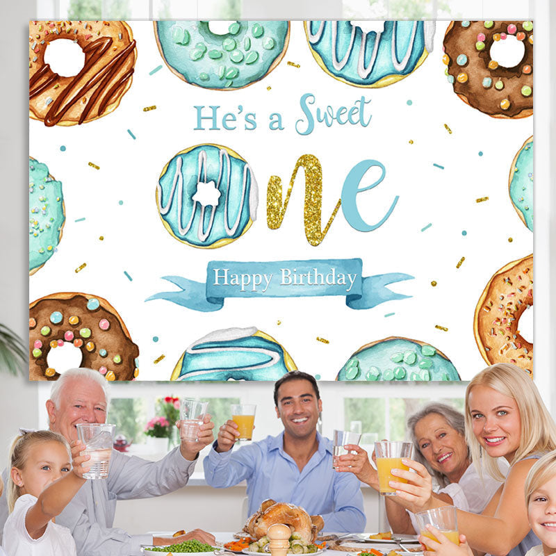 Lofaris Bule Donuts Sweet 1St Happy Birthday Backdrop For Boy