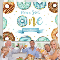 Lofaris Bule Donuts Sweet 1St Happy Birthday Backdrop For Boy