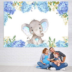 Lofaris Bule Purple Little Floral Elephent Baby Shower Backdrop