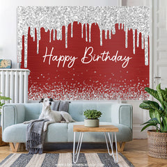 Lofaris Burgundy And Glitter Silver Happy Birthday Backdrop