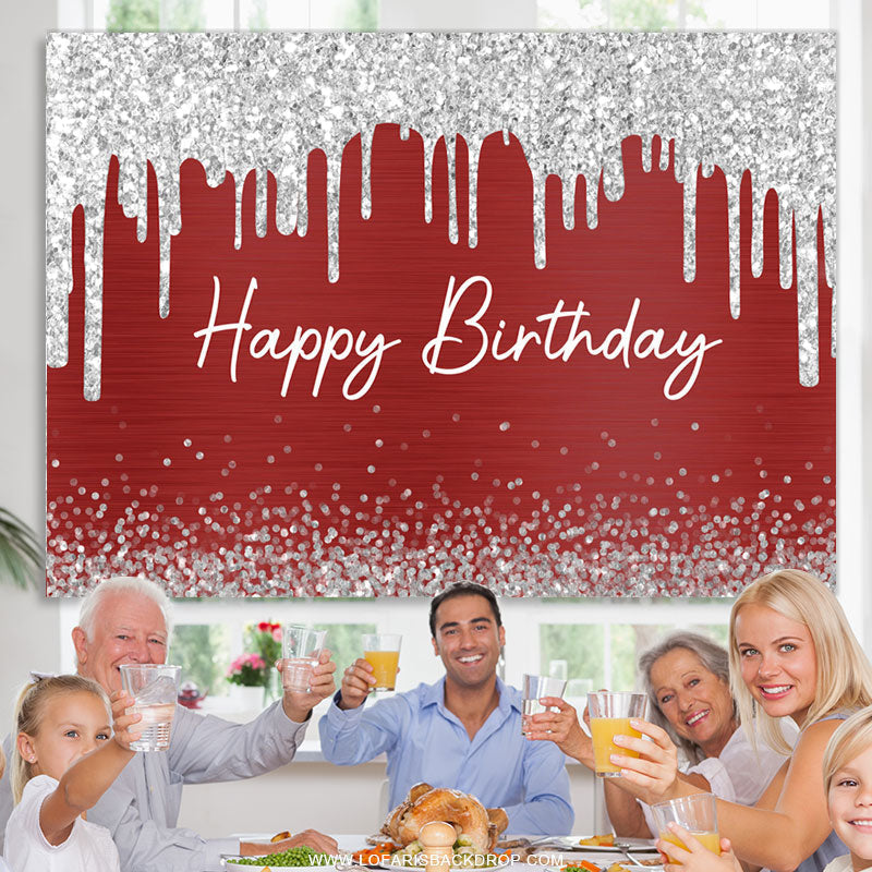 Lofaris Burgundy And Glitter Silver Happy Birthday Backdrop