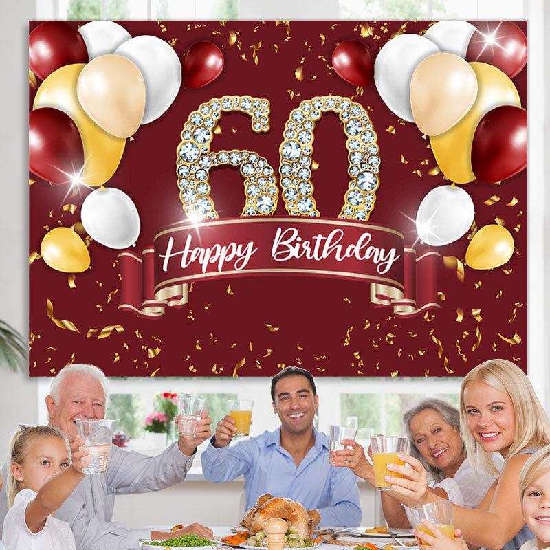 Lofaris Burgundy And Gold Balloon Happy 60Th Birthday Backdrop