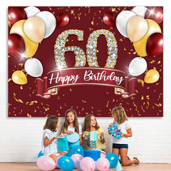 Lofaris Burgundy And Gold Balloon Happy 60Th Birthday Backdrop