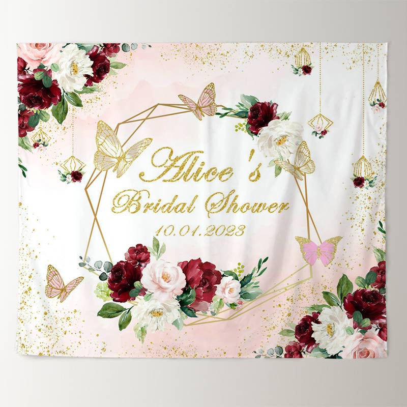Lofaris Burgundy Flowers With Butterfly Sweet Wedding Backdrop