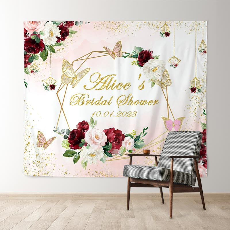 Lofaris Burgundy Flowers With Butterfly Sweet Wedding Backdrop