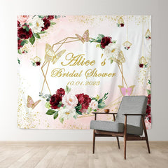 Lofaris Burgundy Flowers With Butterfly Sweet Wedding Backdrop