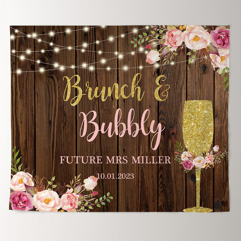Lofaris Burnch Bubbly With Glitter Floral Wine Glass Backdrop