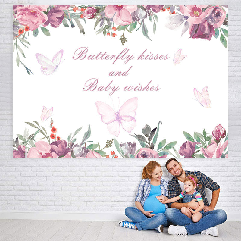 Lofaris Butterfly Kiss Baby Wishes Floral Backdrop for Shower