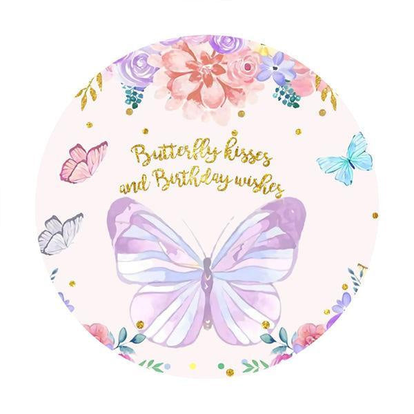 Lofaris Butterfly Kisses And Wishes Round Baby Shower Backdrop
