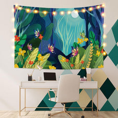 Lofaris Butterfly Moon Cartoon Forest Floral Custom Tapestry