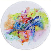 Lofaris Butterfly Turtle Splash Colored Round Beach Towel