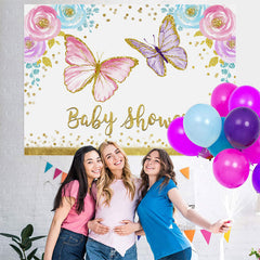 Lofaris Butterfly Watercolor Floral Girl Baby Shower Backdrop