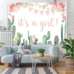 Lofaris Cactus and Pink Floral Its A Girl Baby Shower Backdrop
