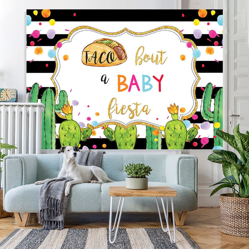Lofaris Cactus Black and white stripes Baby Shower Backdrop