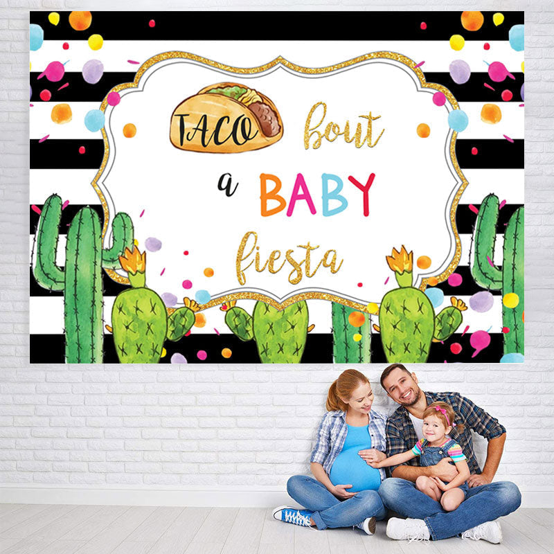Lofaris Cactus Black and white stripes Baby Shower Backdrop