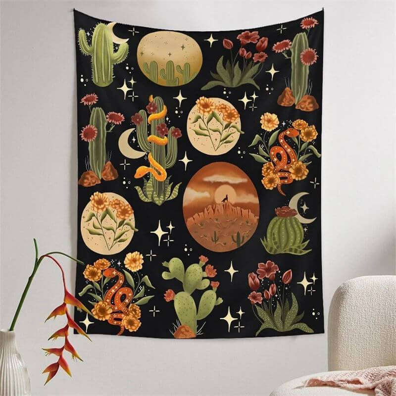 Lofaris Cactus Floral Moon Still Life Animal Wall Tapestry