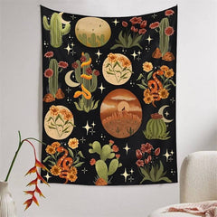 Lofaris Cactus Floral Moon Still Life Animal Wall Tapestry