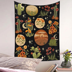 Lofaris Cactus Floral Moon Still Life Animal Wall Tapestry