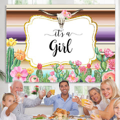 Lofaris Cactus Pink Flowers Its A Girl Baby Shower Backdrop