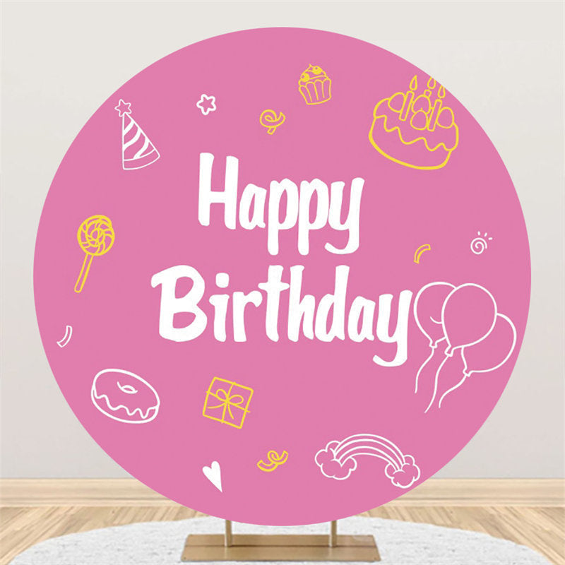 Lofaris Cake Doughnut Lollipop Pink Birthday Round Backdrop
