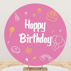Lofaris Cake Doughnut Lollipop Pink Birthday Round Backdrop
