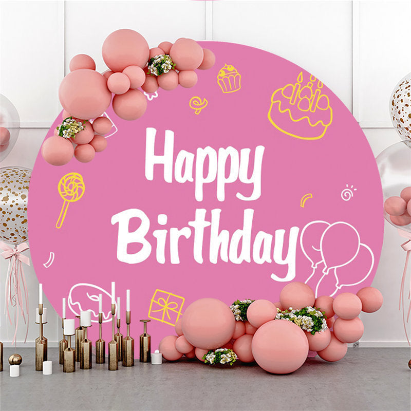 Lofaris Cake Doughnut Lollipop Pink Birthday Round Backdrop