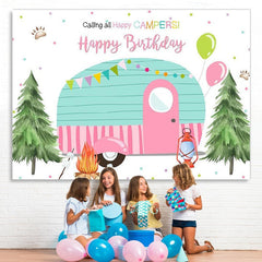 Lofaris Calling all Happy Campers camping birthday backdrop