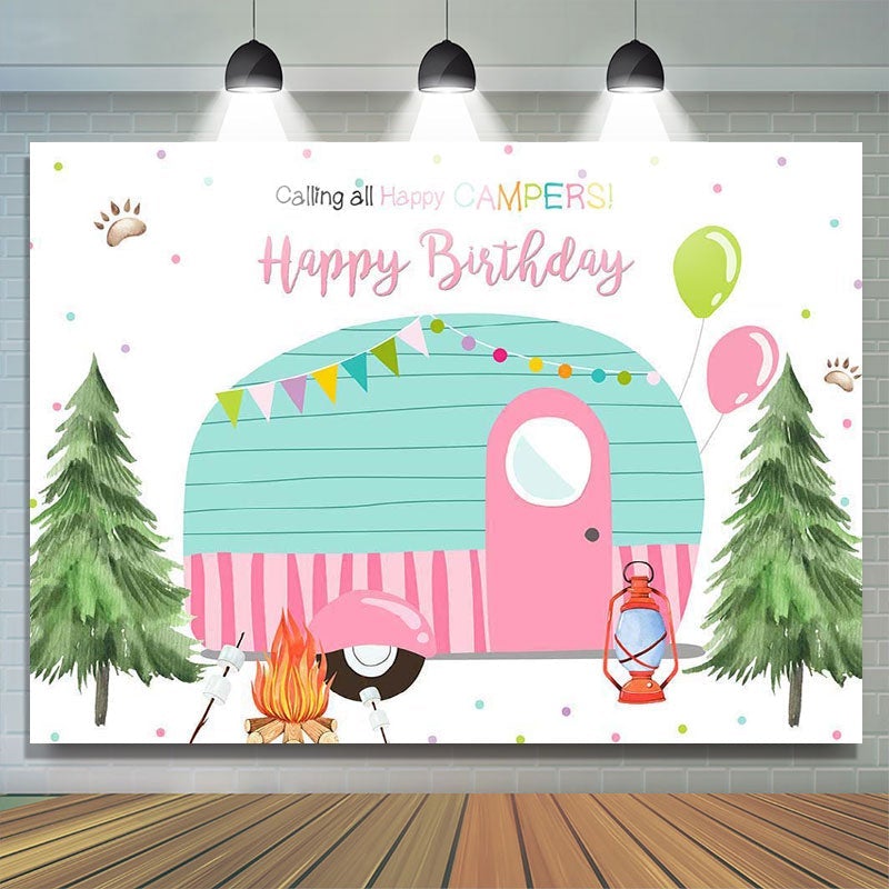 Calling all Happy Campers camping birthday backdrop - 5X3FT(1.5X1M)