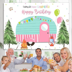 Lofaris Calling all Happy Campers camping birthday backdrop