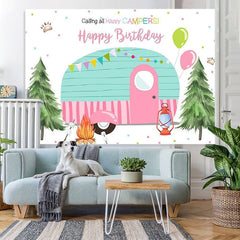 Lofaris Calling all Happy Campers camping birthday backdrop