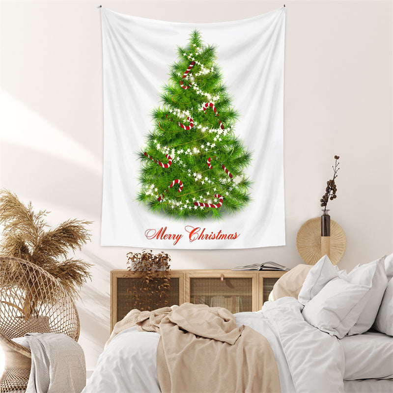 Lofaris Candy Cane Glitter Star Christmas Tree Wall Tapestry