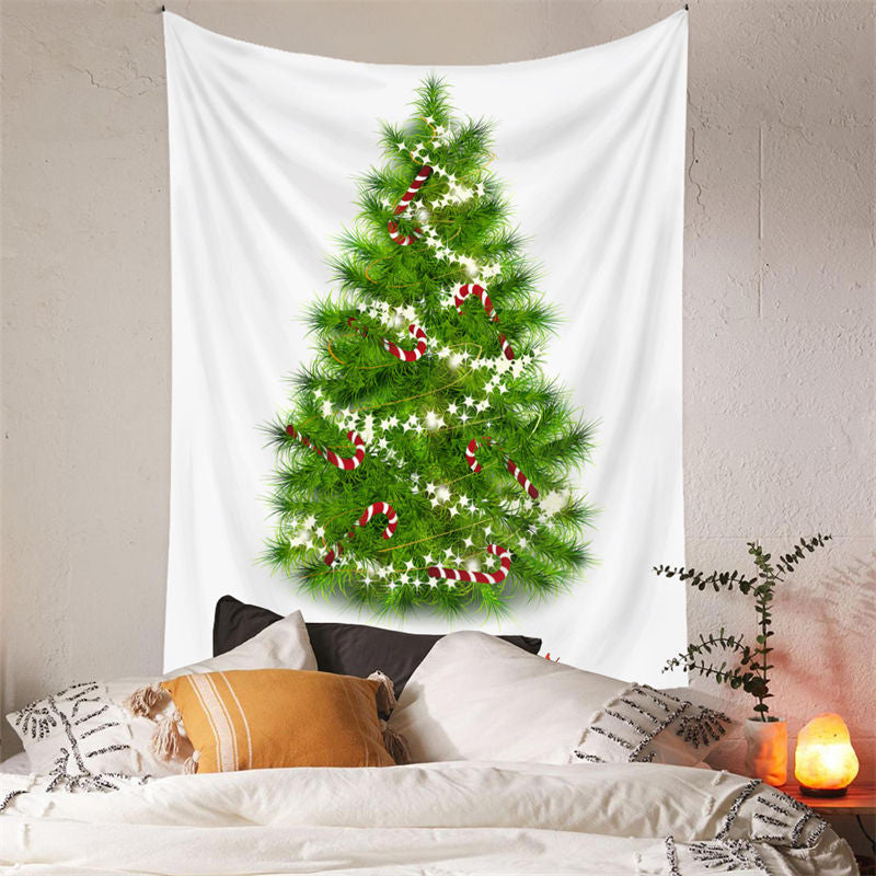 Lofaris Candy Cane Glitter Star Christmas Tree Wall Tapestry