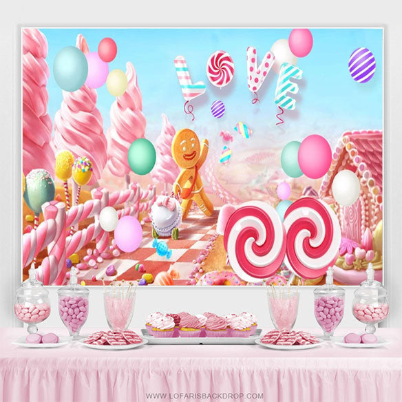 Lofaris Candy Land Ginger Bread Girl Kids Birthday Backdrop