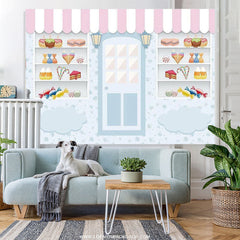 Lofaris Candy Store Ice Cream Blue Happy Birthday Backdrop
