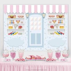 Lofaris Candy Store Ice Cream Blue Happy Birthday Backdrop
