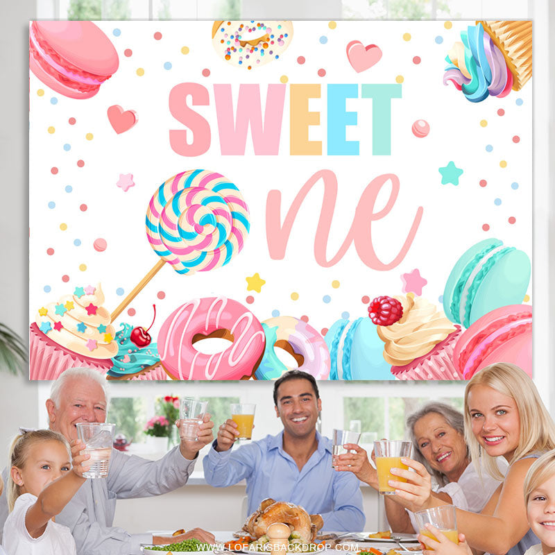 Lofaris Candyland Donut Sweet One Happy Birthday Backdrop