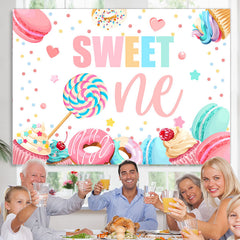 Lofaris Candyland Donut Sweet One Happy Birthday Backdrop
