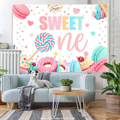Lofaris Candyland Donut Sweet One Happy Birthday Backdrop
