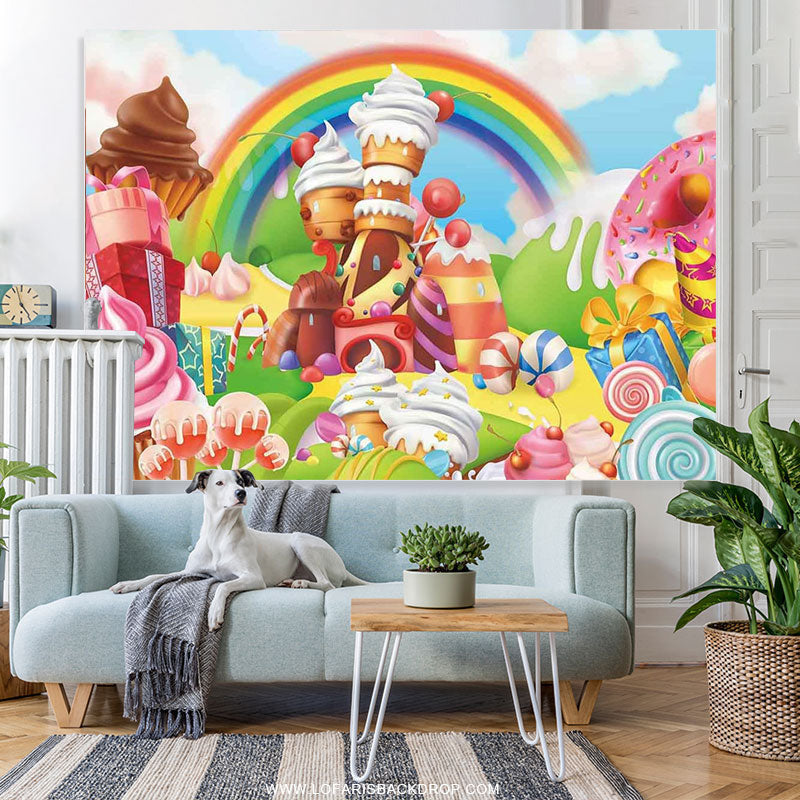 Lofaris Candyland Sweet Rainbow For Girl Birthday Backdrop