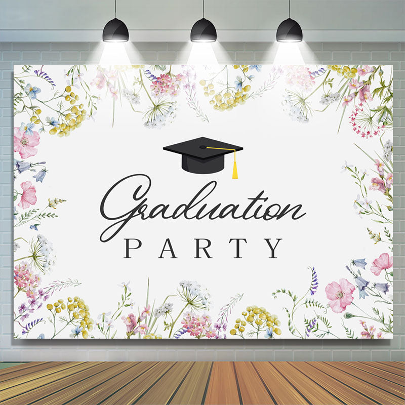 Lofaris Cap Floral Dandelion White Graduation Party Backdrop