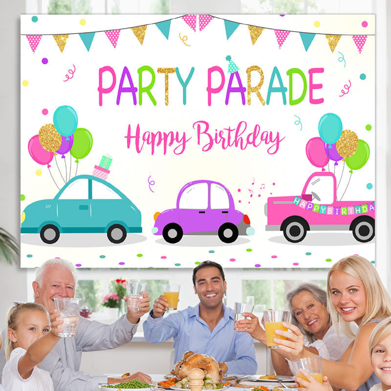 Lofaris Car Flag Balloons Happy Birthday Backdrop For Girl