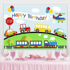 Lofaris Car Plane Train On The Way Happy Birthday Backdrop
