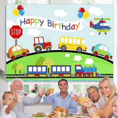 Lofaris Car Plane Train On The Way Happy Birthday Backdrop
