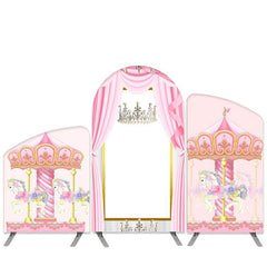 Lofaris Carousel Theme Pink Amusement Park Birthday Arch Backdrop Kit