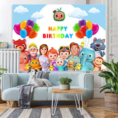 Lofaris Cartoon Balloon Happy Birthday Backdrop for Party
