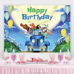 Lofaris Cartoon Blue Truck Balloon Themed Birthday Backdrop