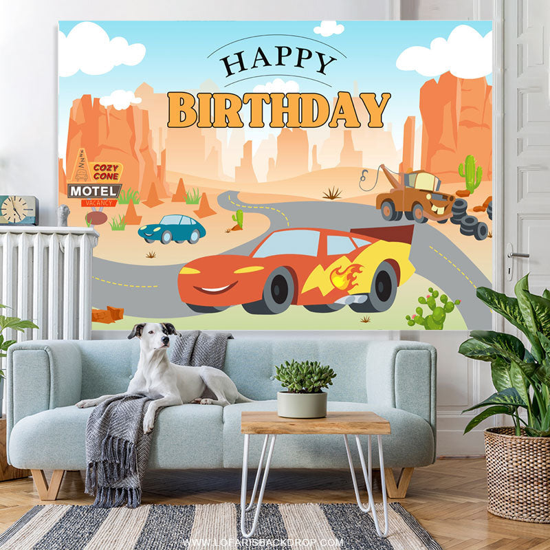 Lofaris Cartoon Car Happy Birthday Backdrop For Party Decor